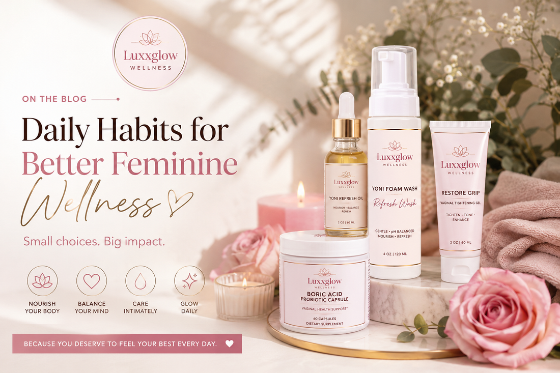 Luxury feminine wellness self-care routine with spa essentials