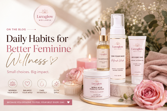 Luxury feminine wellness self-care routine with spa essentials